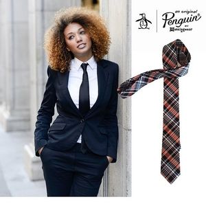 Original Penguin | Plaid Silk Tie | Black Orange Blue White | Unisex